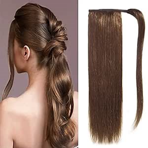Ponytail Extension Human Hair Clip on Ponytail Hair Extension 100% Real Remy Human Hair Wrap Around Ponytail Long Straight Ponytail Hairpiece