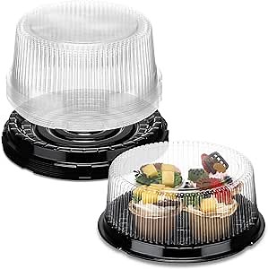 Nuanchu 12 Pieces 8 Inch Disposable Cake Containers with Lids Plastic Serving Tray Clear Platters with Clear Lids Round Disposable Cake Holder for Storing Party Takeout Food Catering Display