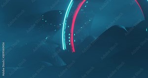 Blue Sunset on Alien Planet Rocky desert covered with a thick blue mist and an alien mega-structure alien construction sci fi concept of extraterrestrial world 3d rendering