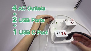 European Travel Plug Adapter, European Power Strip with 4 AC Outlets 1 USB C and 2 USB Ports, Europe to US Plug Adapter Type C for EU Germany France Spain Italy Travel (3ft)