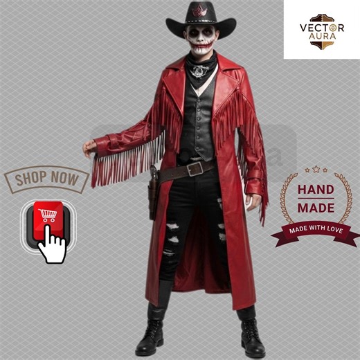 Red Leather Cowboy Duster Coat, - Etsy