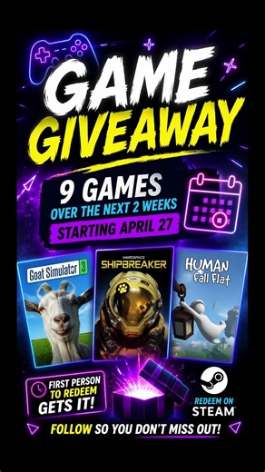 FREE Game Giveaway Starting April 27 9 Games First Come First Served