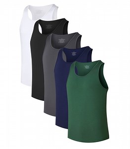 ANLIQI Mens Tank Top Undershirt Bamboo Rayon White Tank Top Men Crew Neck A-Shirt for Men (5 Pack White/Black/Navy/Dark Grey/Green, XL)