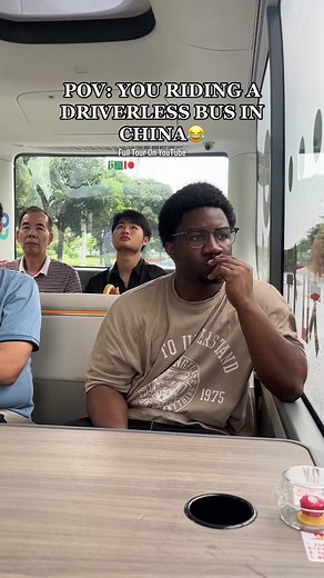 WHO DRIVING THIS BUSSSS IN REAL LIFE😂 FULL VIDEO ON OUR YOUTUBE😂China is one of the first countries to have driverless buses and thw best part is this is a way of free transportation throughout the city! China’s technology advances each and everyday and we are just happy to be able to witness such an experience! If you want to do this while in china be sure to download the WeRide App to find out what bus stop to go to and get picked up by this awesome technology! #driverlessbus #chinatiktok #b