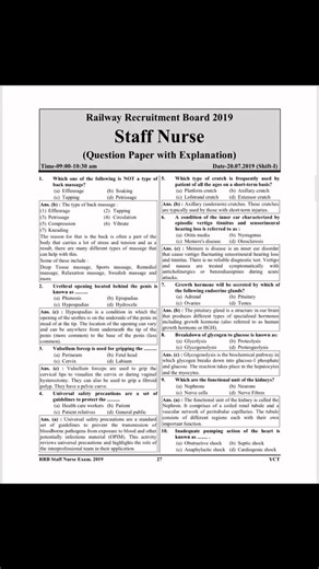 RRB Exam Paper 2019 Paper with detailed explanation!! answer key !! nursingadvance #aiimsnorcet #rrb @top fans | Nursing Advance - The Rising Nursing Point