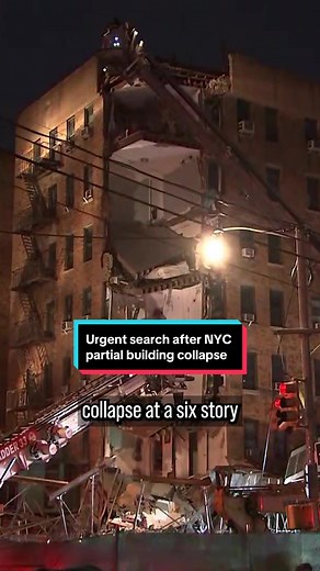 Urgent efforts underway as emergency rescue crews respond to a partial building collapse at a New York City apartment building.