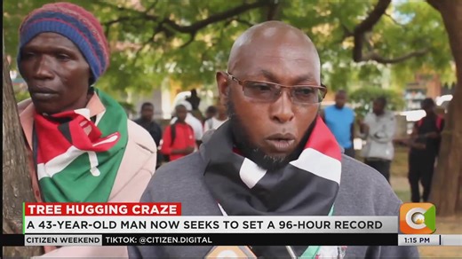 Tree-hugging craze: A 43-year-old man now seeks to set a 96-hour record. Paul Kago says he wants to preach peace ahead of 2027 #CitizenWeekend | Citizen TV Kenya