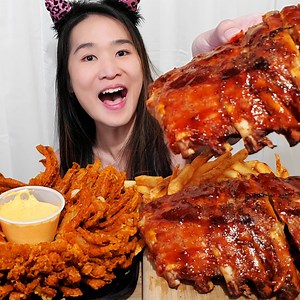 32K views · 276 reactions | Let's eat Outback Steakhouse! Enjoying their full slab of BBQ Pork Ribs with Aussie Fries and Bloomin' Onion! What do you like to order at Outback Steakhouse?  #mukbang #asmr #eating #eatingsounds #eatingshow #bbq #barbecue #outbacksteakhouse #australianfood #porkribs #foodreview #foodie #cheesesausage | Peggie Neo | Facebook