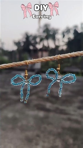 DIY Blue Beaded Bow Earrings 🎀✨ | Handmade Jewellery Making #shorts #knockknees