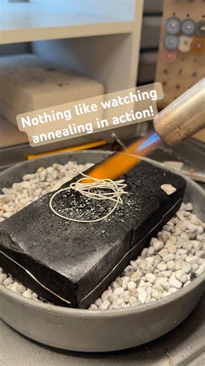 Watch the metal relax as it’s annealed making it much easier to work with #jewelrymaking #annealing
