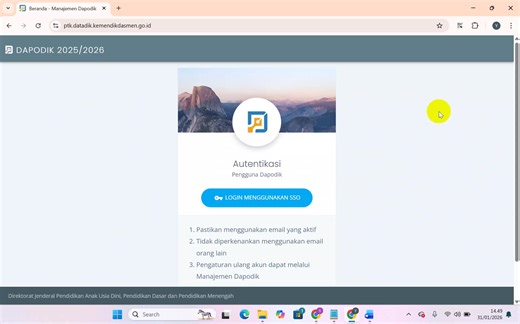 Cara Menampilkan QRCode Google Authenticator Login SSO PTK Datadik 2026 Tanpa Minta Reset ke dinas cukup dengan memakai link https://sch1.my.id/noaut/ Cara Tampil QRCode Google Authenticator Login SSO PTK Datadik 1. Silahkan kunjungi situs https://sso.datadik.kemendikdasmen.go.id/app/4031C604-124C-4057-8631-99E0152C4C70 2. Kemudian Klik Tombol "Login Menggunakan SSO." 3. Langkah selanjutnya, Masukan Username/Email dan password. (Akun PTK yang terdaftar didapodik). 4. Kemudian Bapak/Ibu Guru dimi
