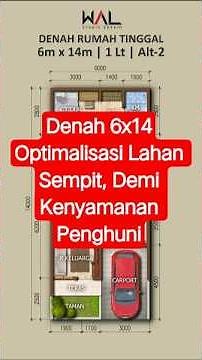 Denah Rumah 6x14 | Alternatif 2 | Optimalisasi Lahan Sempit #shorts
