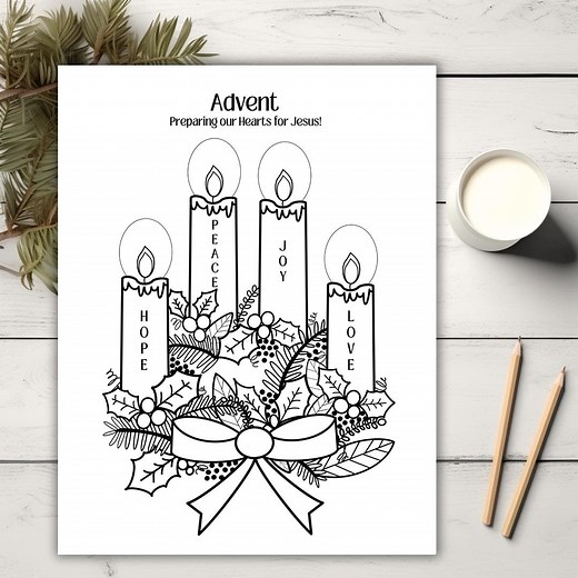 Advent Wreath Coloring Page: Religious Christmas Activity (digital Download) - Etsy