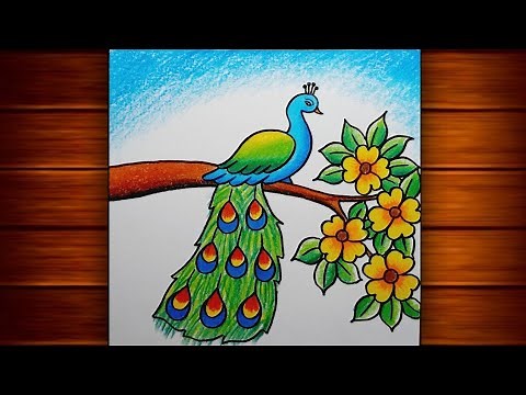 Easy Peacock Scenery Drawing || How to Draw Peacock Step by Step || Peacock Drawing Tutorial..