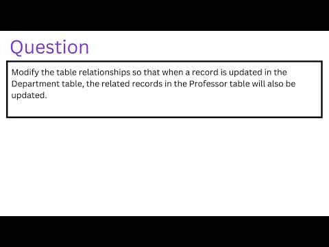 Modify the table relationships so that when a record is updated in the Department table,