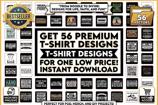 Mega T-shirt Design Bundle 56+ PDF Files, Vector Designs, Multiple Categories, Instant Download - Etsy