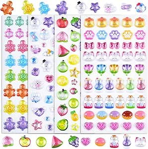 194Pcs Colourful 3D Animal Fruit Puffy Stickers Cute Animal Resin Decorative Floating Stickers for DIY Craft Scrapbooks Planner Journals Laptops Phone Case Water Bottle
