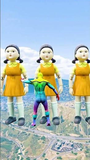 GTA 5 Epic Ragdolls | Green Spider Man vs King Kong & SQUID GIRL Jump Fails EP #shorts #gta5