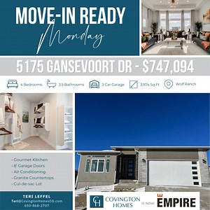 Move-In Ready Monday! 🏠❤ New Year, New Home! 🎉 Join the award winning community of Wolf Ranch and discover our move-in ready home, The Bellevue! Featuring 4 Bedrooms, 3.5 Bathrooms, designer features including granite countertops, upgraded electrical and security, all on a Cul-De-Sac Lot! 🔑 Connect with our sales team in Wolf Ranch and learn how you can move into this home for a fresh start in 2025! #ColoradoSpringsHomes #WolfRanch #CovingtonHomes #coloradospringshomebuilder | Empire Homes Co
