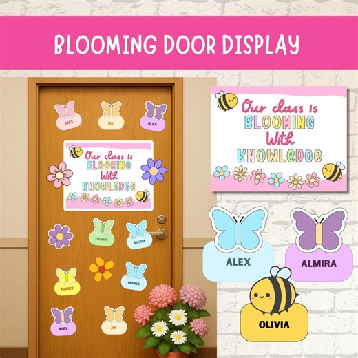 Blooming Classroom Door Display, Flower Bulletin Board Idea, Editable Butterfly and Bee Name Tags, Spring Decoration - Etsy