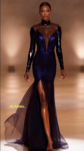 Deep Blue Seduction: High Slit Latex & Sheer Gown Fashion Walk | Ta Hurn's Daily Connection