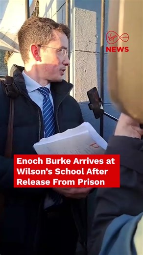 Enoch Burke has arrived outside Wilson’s School in Co Westmeath, where he is attempting to gain access to the school grounds. He was released from Mountjoy Prison yesterday following an order from the High Court, having been jailed since late November for breaching a court order not to trespass at the school. #VMNews | Virgin Media News