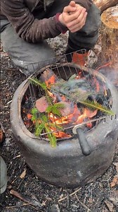 moose steak cook on firecamp 🫎#canada #moose #meat #firecooking ‪@FredNorthwood‬
