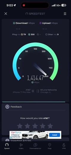 AT&T 5G+ Speed Test. Downtown Chicago. Roosevelt Ave. - 7728 -
