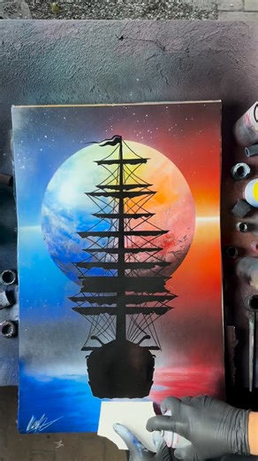 ICE 🧊 and FIRE 🔥 Ship One of Old work just get reworked ! Late order for customer for U.S. #ship #boat #sailing #asmr #Painting #Art #SprayPainting #SprayArt #see #sailor #sailboat | Skech ART