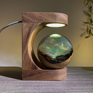 Primordial Galaxy Resin Globe Lamp – Cosmic Nebula LED Light in Crescent Wood Frame – Handmade Abstract Space Decor - Etsy