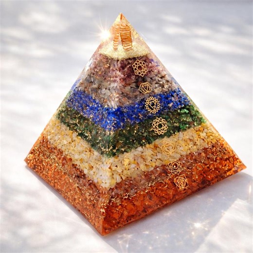 Extra Large 7 Chakra Orgone Pyramid 200 MM | Seven Chakra Orgonite Energy Generator Decor - Etsy