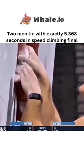 @justviralsttuf on Instagram: "- The post features a viral video of American climber Sam Watson and German climber Jan Hojer tying exactly at 5.368 seconds in the men’s speed climbing final at the 2025 IFSC World Cup in Seoul, showing their parallel ascents on identical 10-meter walls. - This precise tie, captured by automated timing to the thousandth, amassed over 2.6 million views and 72,000 likes, emphasizing speed climbing’s blend of memorized routes, explosive power, and minimal margins sin