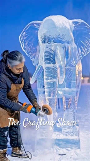 Life-Size Ice Elephant Carved by 50-Year-Old Artist in Snowfall#shorts
