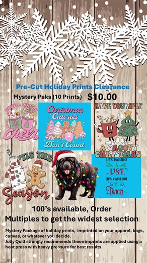 P.R. and Quincy has gone off the deep end. All pre-cut "last season" prints are on clearance for $1.00 each, Sold in 10 paks, come on in and check our math. Some say P.R. can't count and doesn't stop at 10. Christmas, New Year, Thanksgiving, Fall, and Halloween on clearance. Buy them now and save them till next year. Jolly Quill Stores, 303 N. Fairmont Ave, Morristown 423-616-0046 info@jollyquill.com | Jolly Quill Store