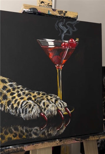 Elegant Leopard Painting with Wine Inspiration