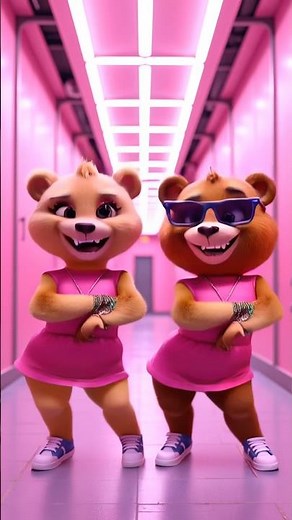 Dancing Bear Duo in Pink Dress 🐻💃 | Macarena Dance Challenge