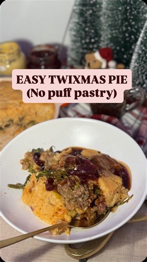 How to make a pie with leftover Christmas dinner. With this pie, you don’t need any puff pastry or any sort of pastry. It’s not the prettiest of pies but the flavours are 10/10 Make a white sauce (Béchamel sauce or roux) by heating butter in a pan. Then adding the same amount of flour and cook this until golden brown. Now add a little bit of milk at a time whisk. Keep whisking until the mixture is smooth. Add in cheese, mustard and seasoning and keep stirring until you get a sauce. Keep the sauc