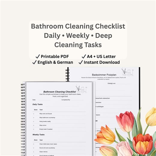 Bathroom Cleaning Printable Checklist | Daily, Weekly & Deep Clean Tasks | Printable PDF EN/DE - Etsy
