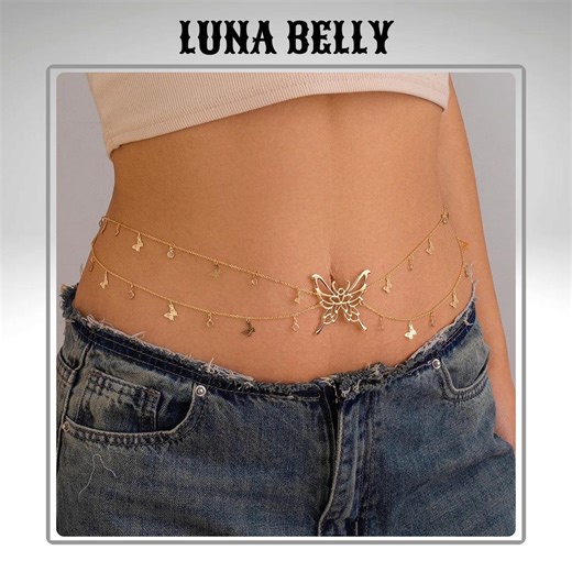 Boho Butterfly Belly Chain – Gold Waist Chain for Women Summer Bikini & Festival Jewelry - Etsy