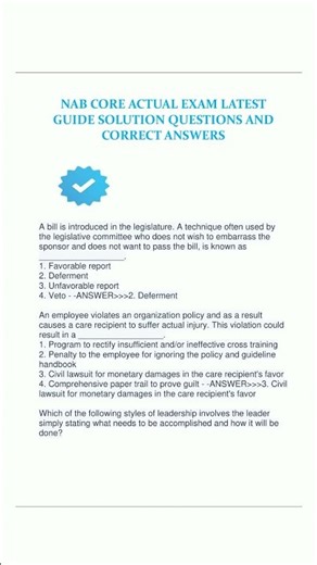 NAB CORE ACTUAL EXAM LATEST GUIDE SOLUTION QUESTIONS AND CORRECT ANSWERS8