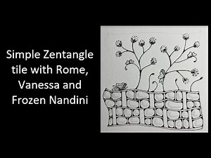 Simple Zentangle tile with the patterns Rome, Vanessa, and Frozen Nandini