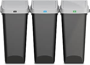 Glad 12 Gallon Trash Can with Clorox Odor Protection, 3 Pack | Linkable Waste and Recycling Bin with Swing Top and Lift Up Lid, for Kitchen, Office, Home, Black