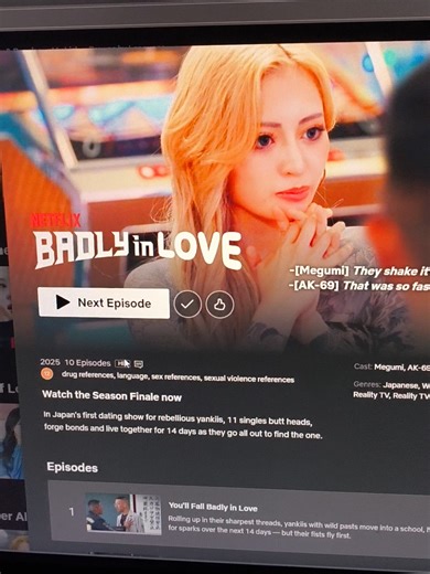 Finished Badly in Love. Was definitely a good watch, though the cast kind wore their hearts on their sleeves. #netflix #badlyinlove #japanese #datingshows #kiichan