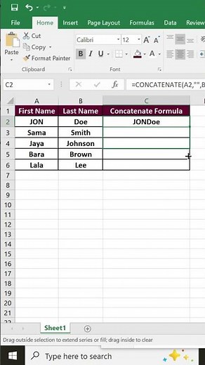 Combine First Name & Last Name in Excel | Concatenate Formula Easy Tutorial