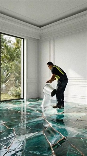 Emerald Green bedroom with emerald epoxy flooring is INSANE 🤯🌿 #epoxy #epoxyfloor #floor #resinfloor