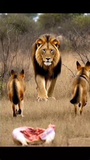 Lion Attack on Jackals | Lion Takes Over Kill in African Savanna | Wild Animal Fight #shorts #lion