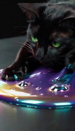Oil-Slick Slime ASMR | Black Cat Kneading Iridescent Liquid Colors 🐾🌈