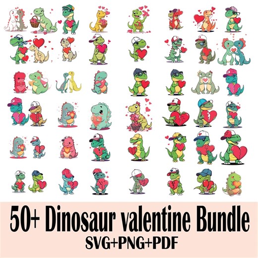 Dinosaur Valentine SVG Bundle | Cute Dino PNG Clipart | Funny T-rex Love Designs | Kids Valentine Dinosaur SVG Png Pdf | Digital Download - Etsy