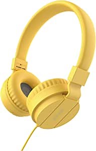 NUFR Kids Headphones, Wired On-Ear Headphones for Childred, Adjustable and Foldable 3.5mm Wired Headphone. Wired Headset for Smartphone/computures/Boys/Girls/School/iPad (Yellow)