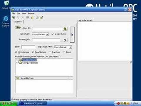 MatrikonOPC Explorer Configuration